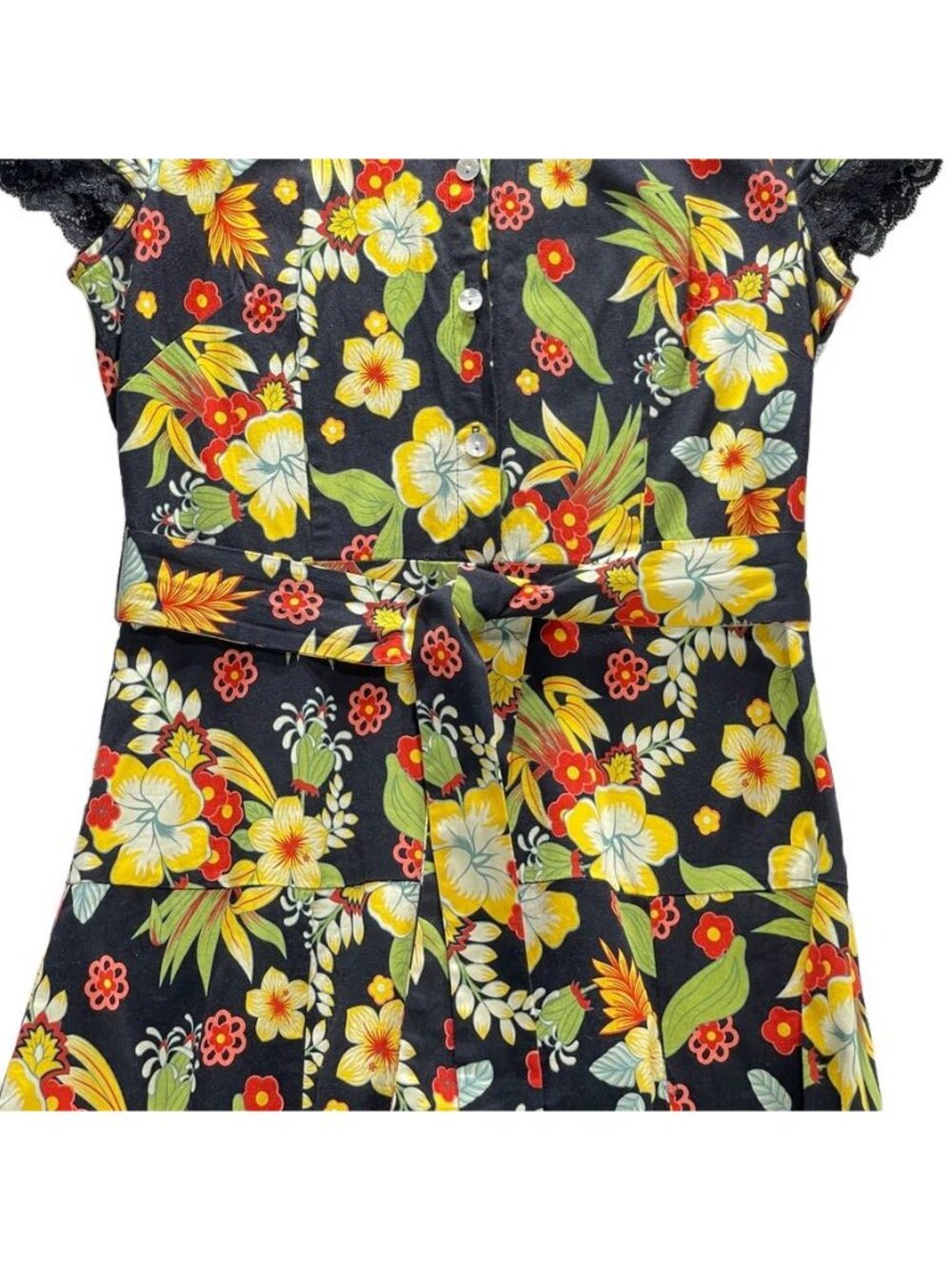 Floral Short Sleeve Collared A-Line Dress With Belt Size 10 By Id~Dio - Picture 13 of 16